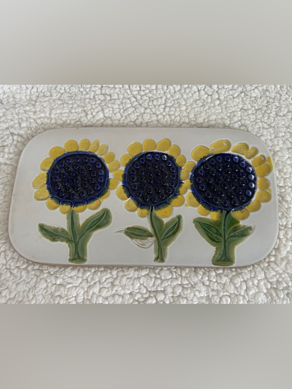 RARE Vintage Bennington Pottery Tile Trivet Plaque 1576 SUNFLOWERS 1970s